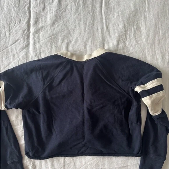 Splits59 Tiger French Terry Rugby Crop Sweatshirt in Blue and White - Picture 5 of 5